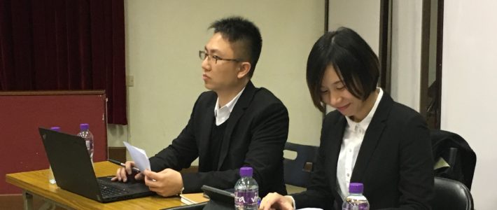 Research study coordinator, Edward Chan, and Undergraduate team member Sammy Yeung serve as translators for the Macau Labor Law seminar for migrant workers. Way to go guys!